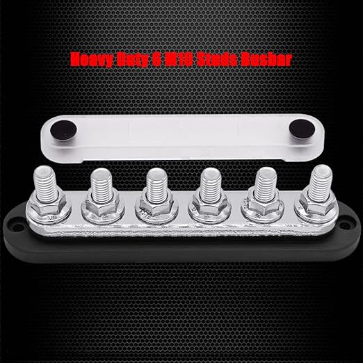 6 x M10 (3/8") Studs Power Distribution Block Bus Bar 12V, Ampper 7" HD 300A Marine BusBar Battery Distribution Block W/Cover for Car Boat Solar (Black)
