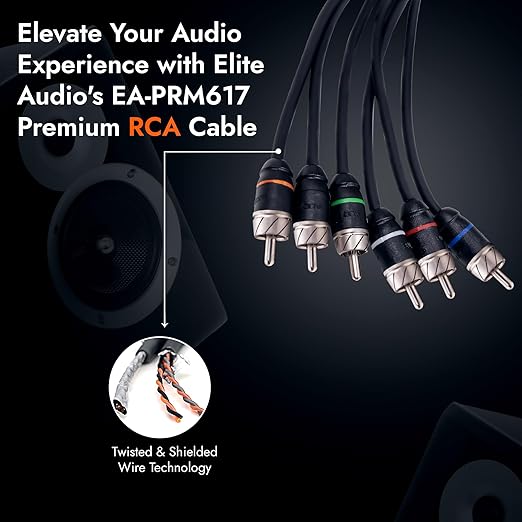 Elite Audio Premium Series 17ft. 6-Channel Car Audio RCA Cable – Double Shielded, Oxygen Free Copper, Noise Reducing Audio Cable for Amplifiers, Subwoofers, Speakers, and Processors – PRM617