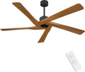 WINGBO 64" ABS DC Ceiling Fan No Light, 5 Blade ABS Plastic Ceiling Fan with Remote, 6-Speed Reversible DC Motor, Ceiling Fans without Light for Kitchen Bedroom Living Room, Matte Black and Walnut