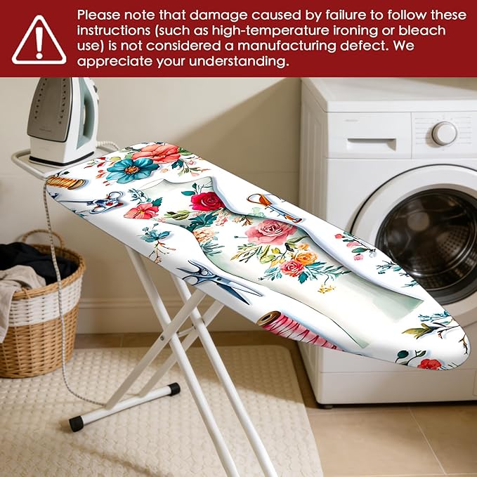 Nuxovilar Ironing Board Cover Needle Cotton 15x54 Inches | Ironing Board Cover and Pad Floral Dress Form Needle Cotton for Craft Room, Laundry Area, Home