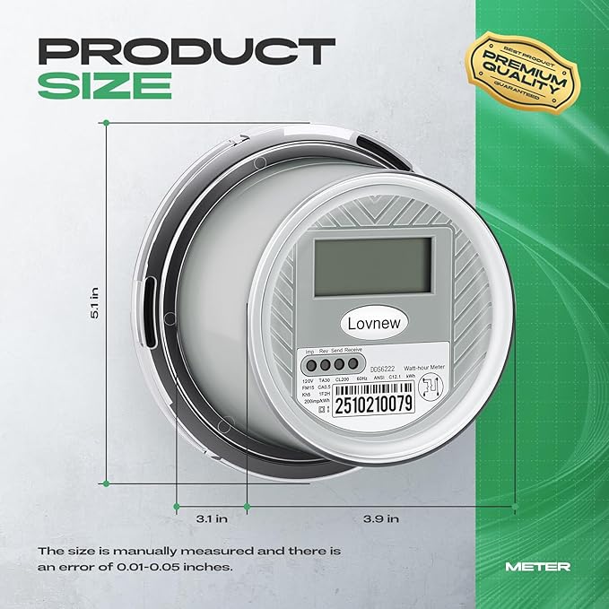 RV Digital Electric Meter,120V 2 Wire kWh Watt Power Meter with LCD Display,CL200 Energy Monitoring submeter for Residential Home Use,TA30 Current Measurement,Compatible with 4 Jaw Meter Sockets