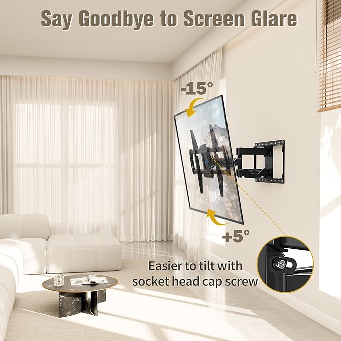 Mounting Dream TV Wall Mount, UL Listed Full Motion Mount Bracket for 42-84 Inch Flat Screen TVs, Swivel Articulating Dual Arms, Max VESA 600x400mm, 100 LBS Loading, Fits 16 Inches Wood Studs, MD2296