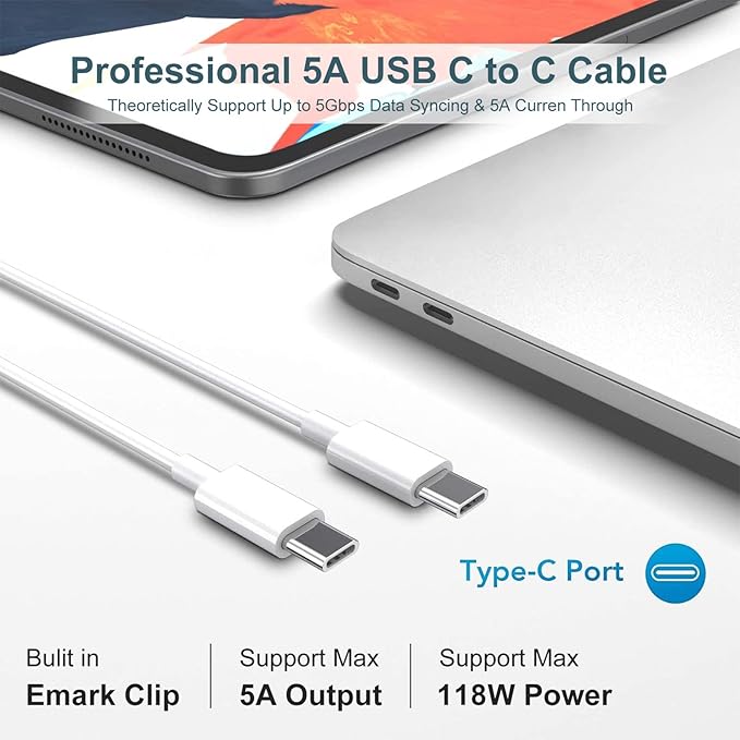 ixcv Mac Book Pro Charger - 118W USB C Charger Fast Charger Compatible with MacBook Pro/Air, M1 M2 M3 M4 M5, iPad Pro, Samsung Galaxy, and More USB-C Devices(6.6 ft Cable Included)
