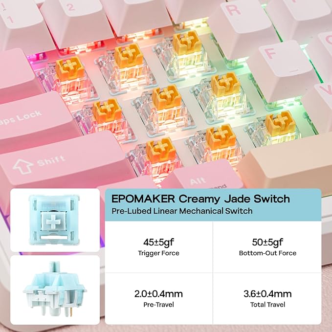 EPOMAKER TH99 PRO 96% Mechanical Keyboard with Screen & Knob, 10000mAh, 2.4Ghz/BT, Hot Swap, Custom Driver, RGB Backlight, PBT Keycap, Wireless Gaming Keyboard for PC/Mac (Pink, Creamy Jade)
