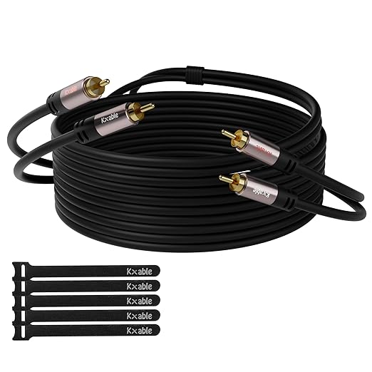 RCA Cable 15FT, 2RCA Male to 2RCA Male Stereo Audio Cable,【Oxygen-Free Copper, Hi-Fi Sound, Double Shielded】2 RCA Car Audio Subwoofer Cord for Home Theater, HDTV, Amplifier, Hi-Fi System, Speaker