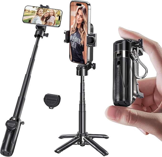 MAGIC JOHN Phone Tripod, Portable Selfie Stick, Pocket Size Selfie Stick for iPhone, Tripod for Phone with Detachable Remote Control for Photograph, Live Streaming, Video Recording