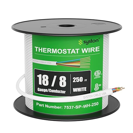 Syston 18/8 Thermostat Doorbell HVAC Heating Control Cable Wire, 100% Solid Copper Conductors CL3R/FT4/CMR Riser-Rated UL/ETL Listed, UV Resistant RoHS for Indoor/Outdoor Low Voltage Applications Use