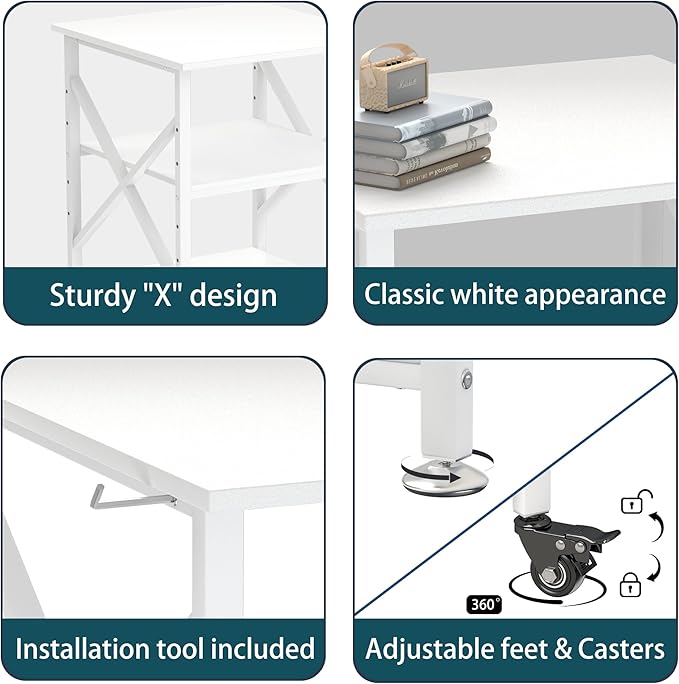 Printer Stand, 23.6 x 23.6 Inches Large Printer Stand with Adjustable Storage Shelf, 3 Tier Printer Table for Home Office, Rolling Printer Cart with Industrial Wheels, Mini Fridge Stand Table, White