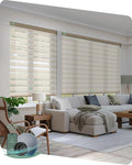 Yoolax Motorized Zebra Blinds Compatible with Alexa, Motorized Blinds with Remote Custom Size, Light Filtering Privacy Electric Zebra Shades for Windows (Linen Ivory)