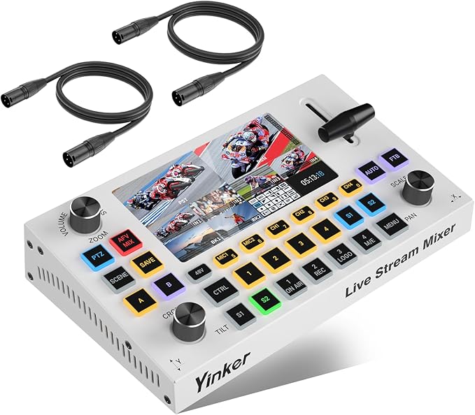 Yinker 5.5 Inch LCD Screen Video Mixer Switcher 4-Channel HDMI Live Stream Switcher, Support PST PGM, 1080P 60FPS USB Recording, USB 3.0 Streaming, PTZ Control
