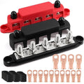 Tuijodaix 300A Bus Bar 5 Post 12V-48V DC Power Distribution Block,5 * 3/8"(M10) Battery Terminal Studs with Cover and Wire Lugs for Wiring,Automotive,Marine,Battery busbar (Red&Black)