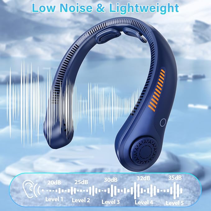 Portable Neck Fan - Rechargeable Personal Fan with Neck Brace, 5 Speeds, All-Around Cooling, Hands-Free Bladeless Lightweight Quiet Neck Fans That Blow Cold Air Gift for Women/Men, Hot Flashes, Travel