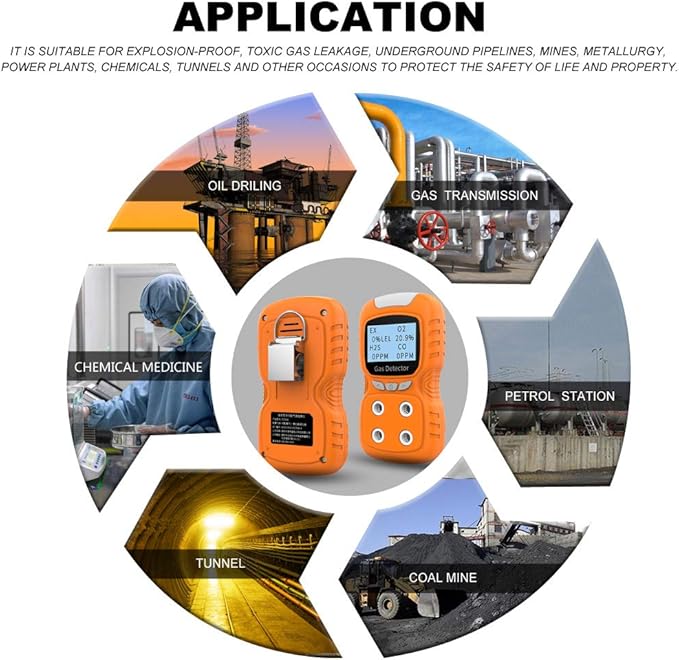 XLA Alert Portable Gas Detector, Gas Clip 4 Gas Monitor Meter Tester Analyzer, Rechargeable LCD Display Sound Light Shock Air Quality Tester, 2 Year Detector…