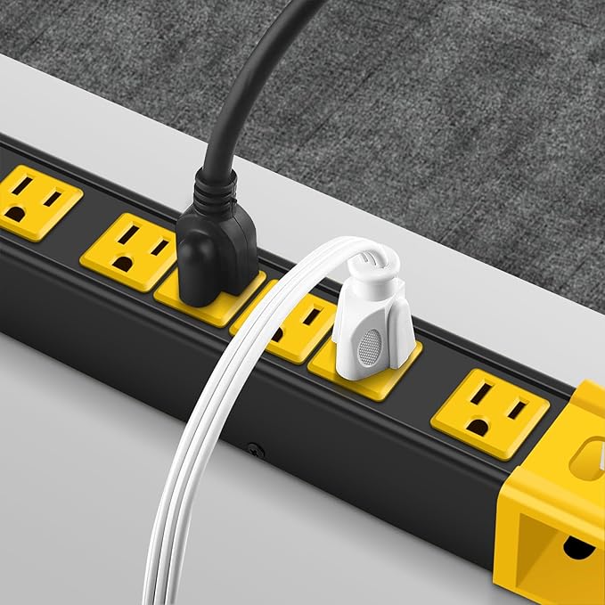 CCCEI Heavy Duty Power Strip Surge Protector - 6 Outlet Industrial Strip with 15A, 1200 Joules - ETL Listed Metal for Shop, Workshop, Garden (25FT, Black)