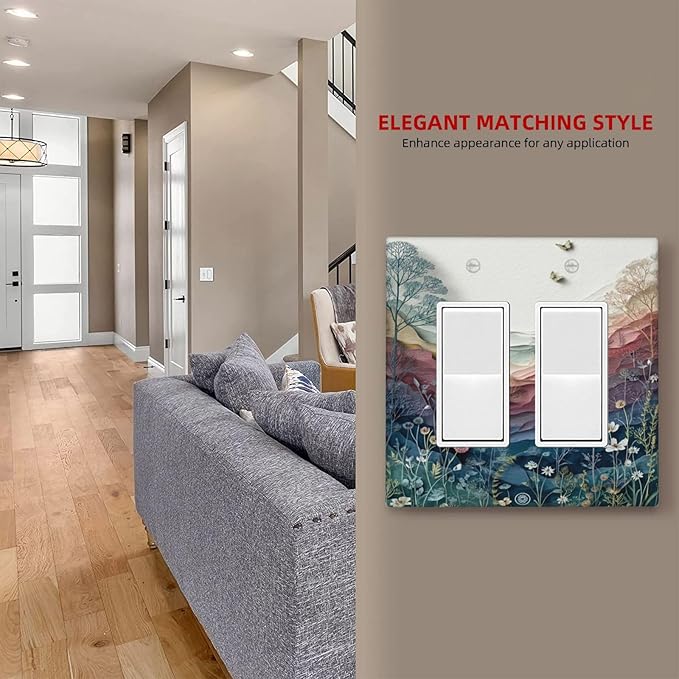Bvtewkhz Wildflowers Rustic Flowers Floral Plants 2 Gang Double Rocker Wall Plate Cover Vintage Mountain Decorative Light Switch Covers Electrical Faceplate Switch Plates for Bathroom Kitchen Home