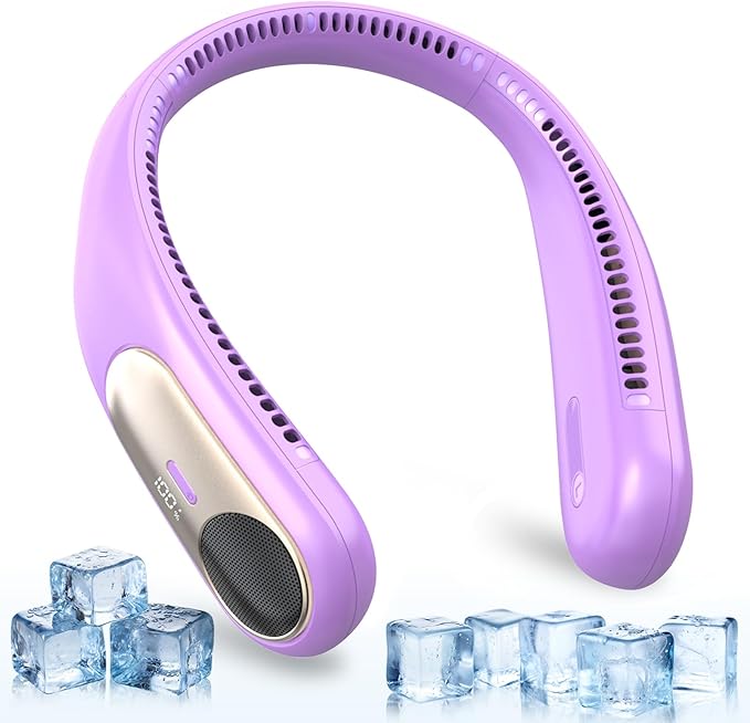 Portable Neck Fan,Personal Wearable Bladeless Fan,LED Display,4-Speeds,6000mAh USB Rechargeable,360° Strong Cooling Wind,Hands Free,White Elephant Gift,Christmas Gifts for Men Women Dad Mom (Purple)