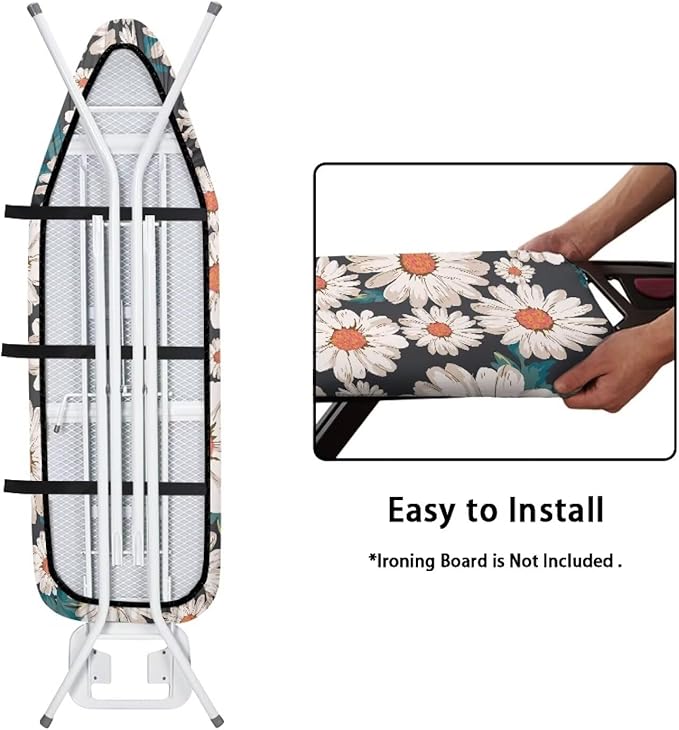 ZCFYGDX Breathable Ironing Board Cover,Resist Scorch Polyester & Staining,Wear & Soil Resistant Covers, Easy Installation 3 Fasteners,Elastic Edges (15 x 48 inch) Oil Painting White Daisy Print