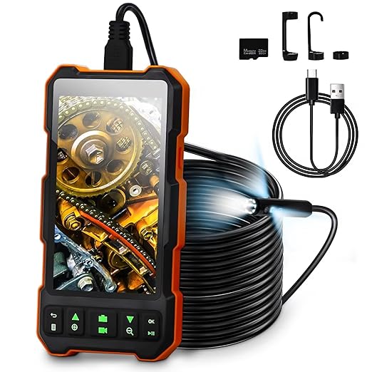 Epicmate Triple Lens Sewer Inspection Camera-Endoscope Camera with Light 50 ft, 5" IPS Sewer Snake Camera with Lights 1080P Industrial Borescope, IP67 Waterproof Plumbing Pipe Snake Camera(32G Card)