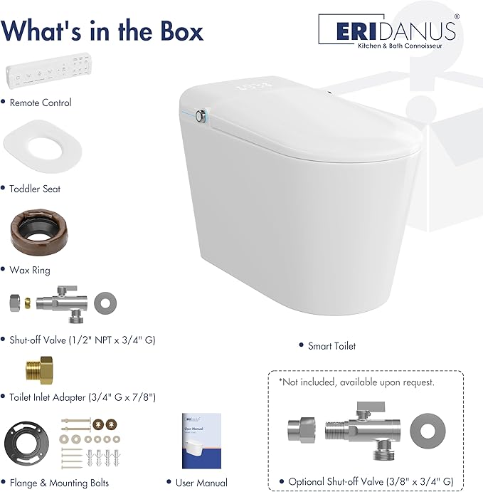 Eridanus Smart Toilet with Bidet Built in, One Piece Bidet Toilet for Bathrooms, Auto Open/Close with Digital Display, Foot Sensor Flush, Warm Water Wash & Dryer, Elongated Heated Seat, White