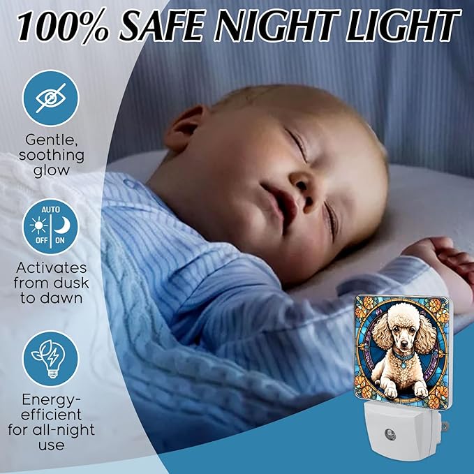 PODMemory Poodle Stained Glass Night Lights Plug into Wall for Room, Poodle Night Light LED for Bedroom