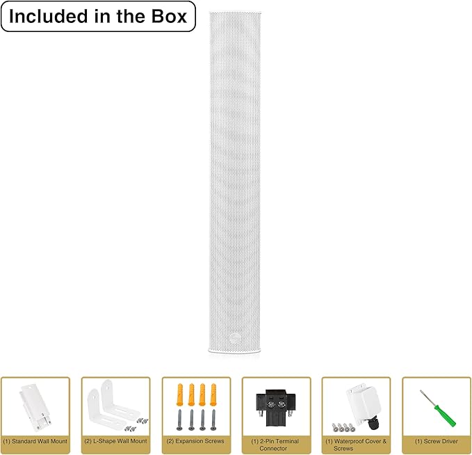 Sound Town Weatherproof Compact Aluminum Line Array Column Speaker with Wall Mount Bracket, 6 x 3 Woofers, 4 x 1.2 Dome Tweeters, White, for Church, Indoor & Outdoor Installation (CARPO-M64W)