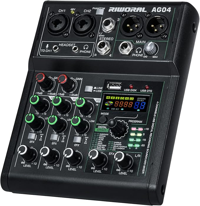4 Channel Audio Mixer With Effects 88 Dsp Mixer Mixing Board Usb Interface Bluetooth Music Player + 48v Line Phantom Power Audio Mixer To Pc/Phone For Karaoke Record Livestream