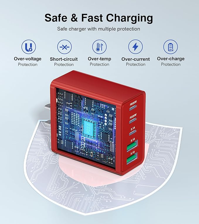 2Pack USB C Fast Charger Block,60W 5-Port Type C Wall Charger Brick,2 USB A and 3 USB C PD3.0 Multiport Charging Plug Power Adapter Brick Cube for iPhone 17/16/15/14/13,Pad Mini/Pro, GalaxyS23 S22