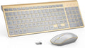 J JOYACCESS Wireless Keyboard and Mouse Combo, Ergonomic and Quiet Wireless Keyboard and Mouse Set, Portable and Customizable DPI for Laptop, Computer and PC(Gold Silver)