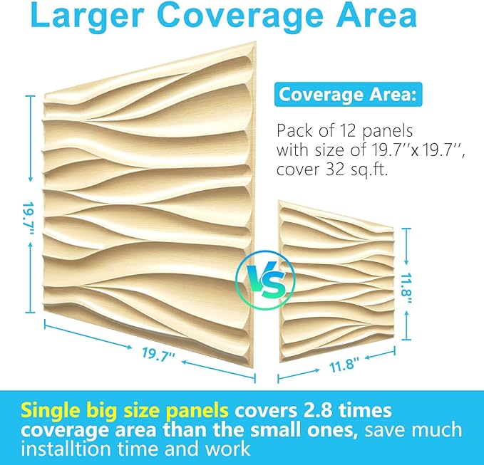 STICKGOO Wave Wall Panels for Interior Wall Decor, Light Oak 3D Wall Panels Accent Wall, Paintable 3D Wall Decor Covering Panels for Living Room Bedroom, Pack of 12 Tiles