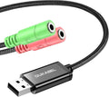 DuKabel USB to 3.5mm Jack TRS AUX Adapter for Built-in USB Sound Card with Separate Plug TRS 3 Pole Microphones [Metal Housing & Durable Braided / 9.8inch]