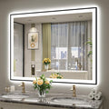 YEELAIT 51x40 Inch LED Bathroom Mirror with Lights (Front Lit and Backlit) Black Framed Lighted Vanity Mirror for Bathroom Wall Dimmable Anti-Fog Memory Tempered Glass Horizontal/Vertical