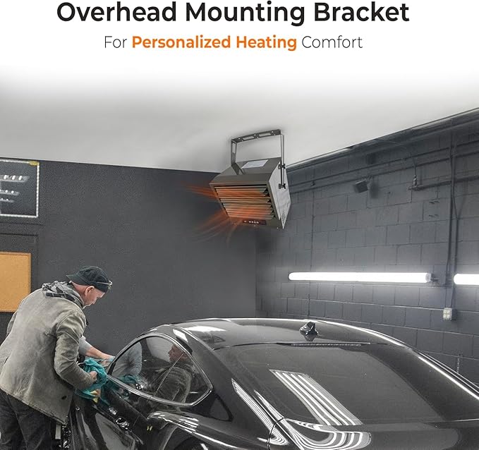 Comfort Zone 10,000W Hard-Wired Garage Heater – Industrial & Commercial Ceiling Mount, 240V Fan-Forced Heater with Remote, Digital Thermostat, Timer, 2 Heat Settings, Overheat Protection, Grey