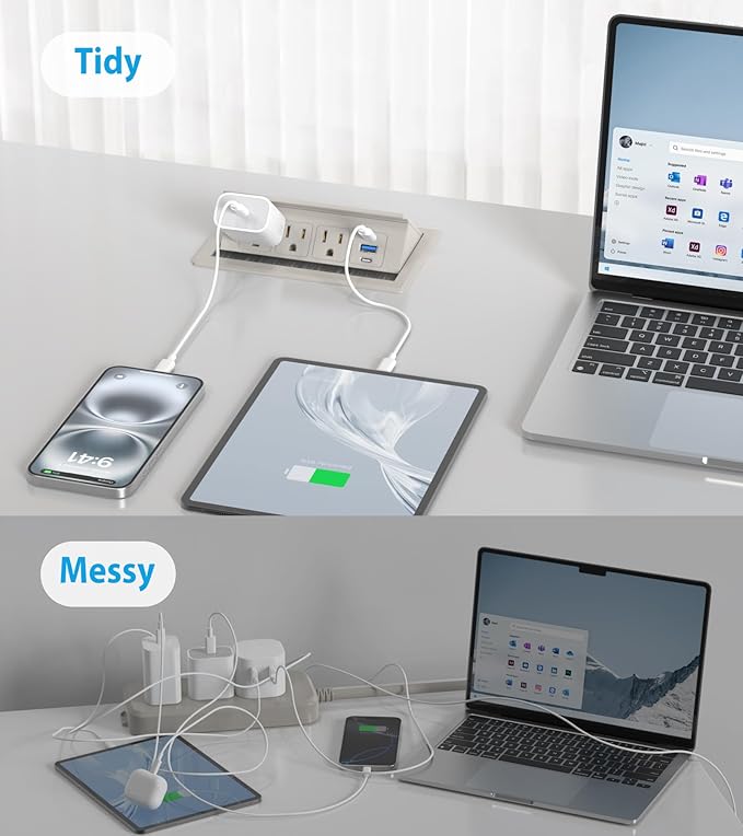 Recessed Conference Table Power Hub with 20W USB-C PD Fast Charging, Flush Mounted for Desks, Kitchens & RVs, 6FT Power Cord (Golden)