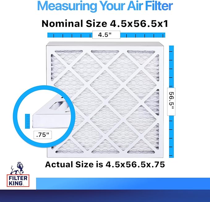 Filter King 4.5x56.5x1 Air Filter | 4-PACK | MERV 8 HVAC Pleated A/C Furnace Filters | MADE IN USA | Actual Size: 4.5 x 56.5 x .75"
