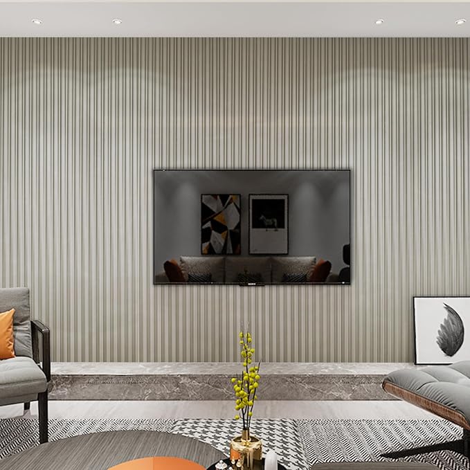 Art3dwallpanels Slat Wall Paneling, 104'' x 6.3'' Glossy Metal Finish WPC Soundproof 3D Wall Panels for Interior Wall Decor, 8 Pack Wavy Grain Panel Wall Slats, Champagne Silver