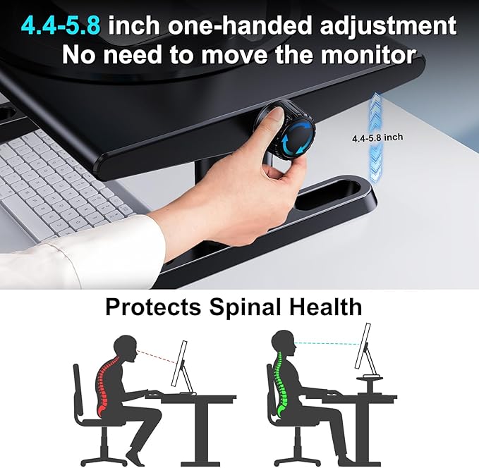 NIFBANG Monitor Stand Riser for Desk,360°Rotation Freely Height Adjustable by Knob,4.4-5.8 Inches,Ergonomic Monitor Stand Mount, Desktop Monitor Stand Riser for Computer,Laptop,Printer,Tv,Black