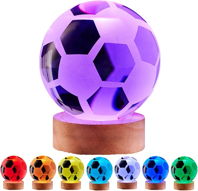 3D Soccer Crystal Ball Lamp,3.15 inch Lifelike Ball Night Light,16 Colors Changing with Dimmable Remote Control,Football Lamp Gift (Soccer)