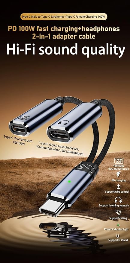 Mizi Headphone Splitter 3.5mm Stereo to Dual 3.5mm Female Jack Audio, Extension Cable Y Splitter Compatible with iPhone Samsung iPad Tablet Laptop - Grey
