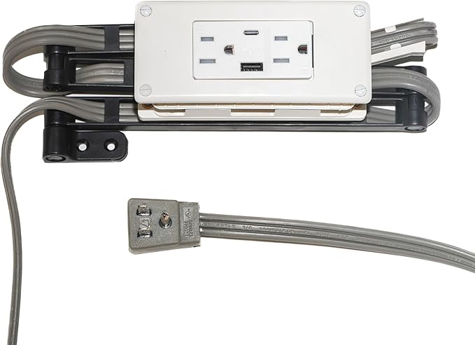 My Tidy Space Low Profile Combo (1) USB-A (1) USB-C (2) 15 Amp in Drawer Docking Station Outlet Plugs with Retractable arm