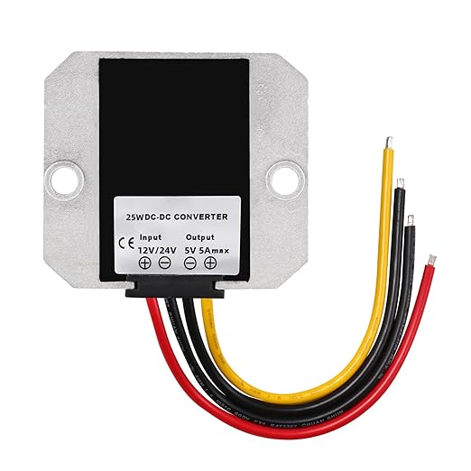 MGGi DC/DC Voltage Reducer Converter Regulator 12V 24V Step Down to 5V 5A 25W, Converter Regulator Power Supply Module Buck Transformer for Golf Cart Forklifts Car Vehicle, Aluminum