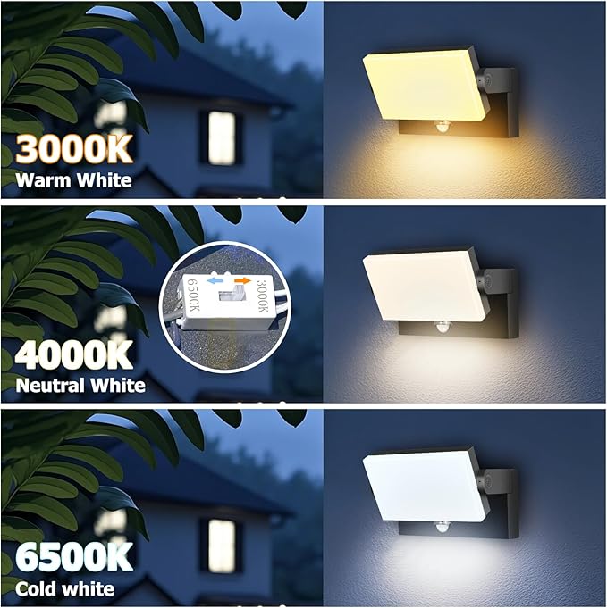 rosykite Motion Sensor Outdoor Wall Pack Lights,40W Acrylic LED Porch Lights 360 °Rotation,Waterproof 5000K/4000K/6000K Exterior Flood Wall Sconce Light for Garage