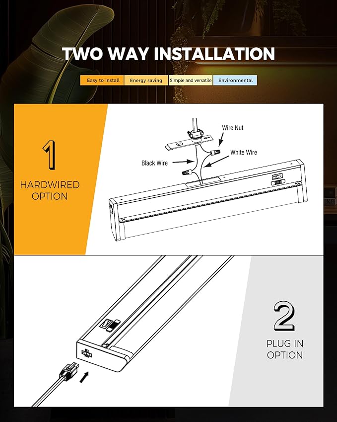 Snyloe 2 Pack 12" Under Cabinet Lighting for Kitchen, 8W 600LM, 3 Color Temperatures (3000K/4000K/5000K), Hardwired or Plug-in, 45° Rotatable Design, Linkable Up to 15 Units, YT-4208-10-2