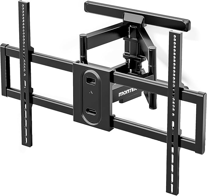monTEK Heavy Duty Full Motion TV Wall Mount for 43–100 Inch TVs Pre-Assembled Bracket with Tool-Free Tilt Swivel & Extension Max VESA 800x600, 150lbs 4X Strength Tested Fits 16/18 Inch Studs, HW1276BK