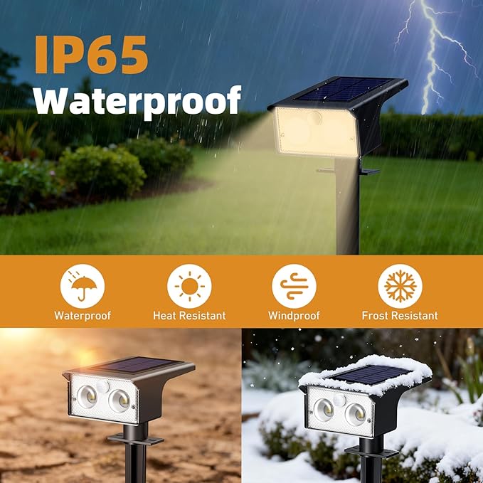 btfarm Solar Spot Lights Outdoor Waterproof, 12 Pack/3 Modes Motion Sensor Lights, Solar Powered Spotlights 2-in-1 Auto On/Off for Outside Pathway Yard Garden Landscape Lighting, Warm White