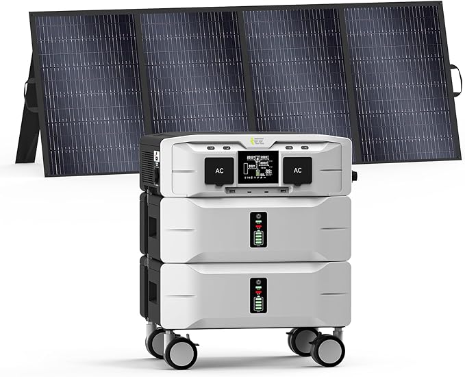 IEE 5120Wh Power Station with 400W Portable Panel, 120/240V 5000W AC Output(9000W Peak), Lifepo4 Home Battery Backup Expandable to 10kWh, Solar Generator for Home Use, Emergency, Camping, RV
