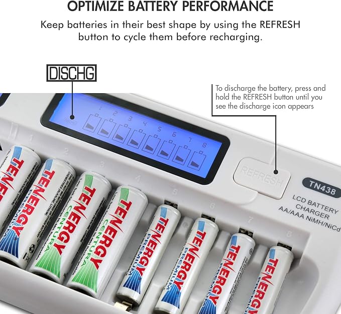 Tenergy TN438 16 Bay Battery Charger for AAA and AA Rechargeable Batteries, AA/AAA NiMH/NiCd Rechargeable Batteries Charger with AC Wall Adapter and Car Adapter