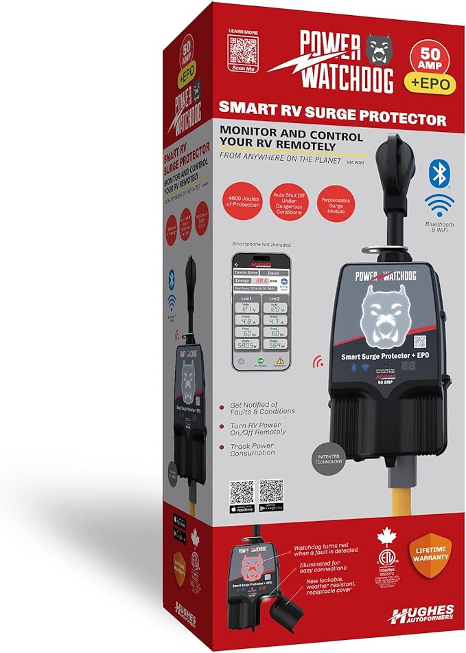 Power Watchdog PWD50EPOW Smart RV Portable Surge Protector 50 Amp - Patented WiFi and Bluetooth Connectivity - Monitor Voltage/Amperage/Wattage - IP65 Water-Resistant