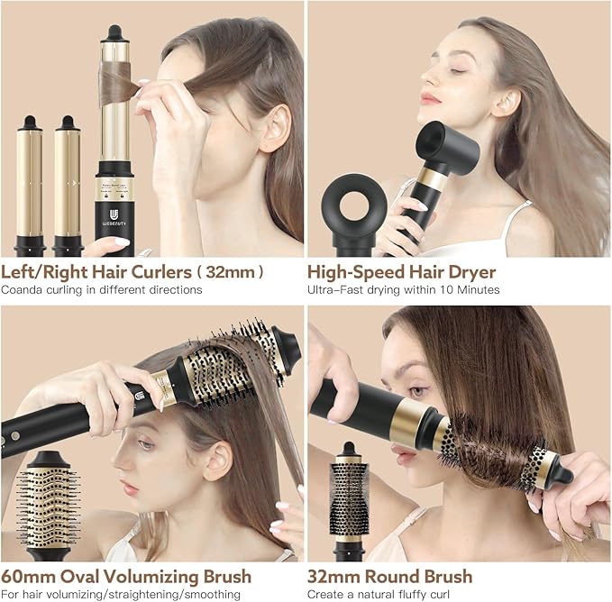webeauty 5 in 1 Hot Air Styler, High-Speed Negative Ionic Hair Dryer with Auto Curlers, Professional Blow Dryer Brush, Volumizer Straightener Multiple Styling, No Heat Damage