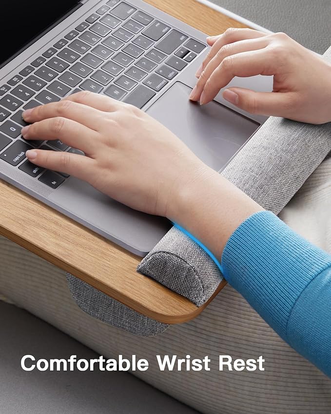 HUANUO Lap Desk - Fits up to 17 inches Laptop Desk, Built in Mouse Pad & Wrist Pad for Notebook, Laptop, Tablet, Lap Stand with Tablet, Pen & Phone Holder, Wood Grain