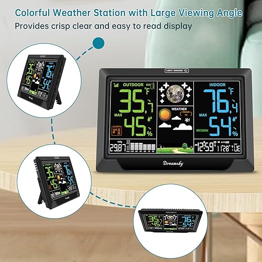 DreamSky Weather Station Indoor Outdoor Thermometer Wireless, Atomic Clock with Indoor Outdoor Temp, Date Day, Adjustable Backlight, Inside Outside Temperature Humidity Monitor for Home